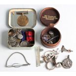 A collection of various items to include four hallmarked silver medallions, another medallion