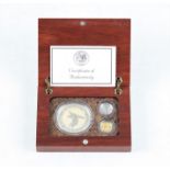 A Perth Mint Australian 1996 three coin set, comprising a Kookaburra 1oz, a 1/20oz Nugget and a 1/