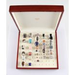 A lot of 36 rings set with gemstones, to include, quartz, topaz, spinel, amethyst, fire opal,