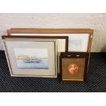 Selection of various framed prints and watercolours to include a Roy Parry cricket print.