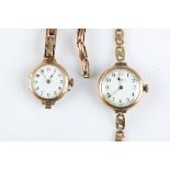 A ladies hallmarked 9ct yellow gold cased Waltham wrist watch, on a rolled gold bracelet strap,