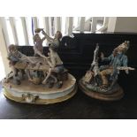 Two Capodimonte figurine groups, one card players, one artist painting.