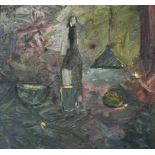 GEORGE HOLT (1924-2005). Framed, signed verso, titled ‘Still Life under a light’, dated 1974, bottle