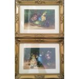 Two framed, one signed K.G.J., oil on board, floral arrangements, 19cm x 29cm.