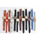 A collection of twelve wrist watches, to include the names Gucci and YSL, two Mickey Mouse Lorus