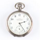 A S. Child silver open face crown wind pocket watch, the white enamel dial having hourly Arabic