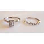 *A 9ct white gold and diamond engagement ring and half eternity ring set, both set with diamond