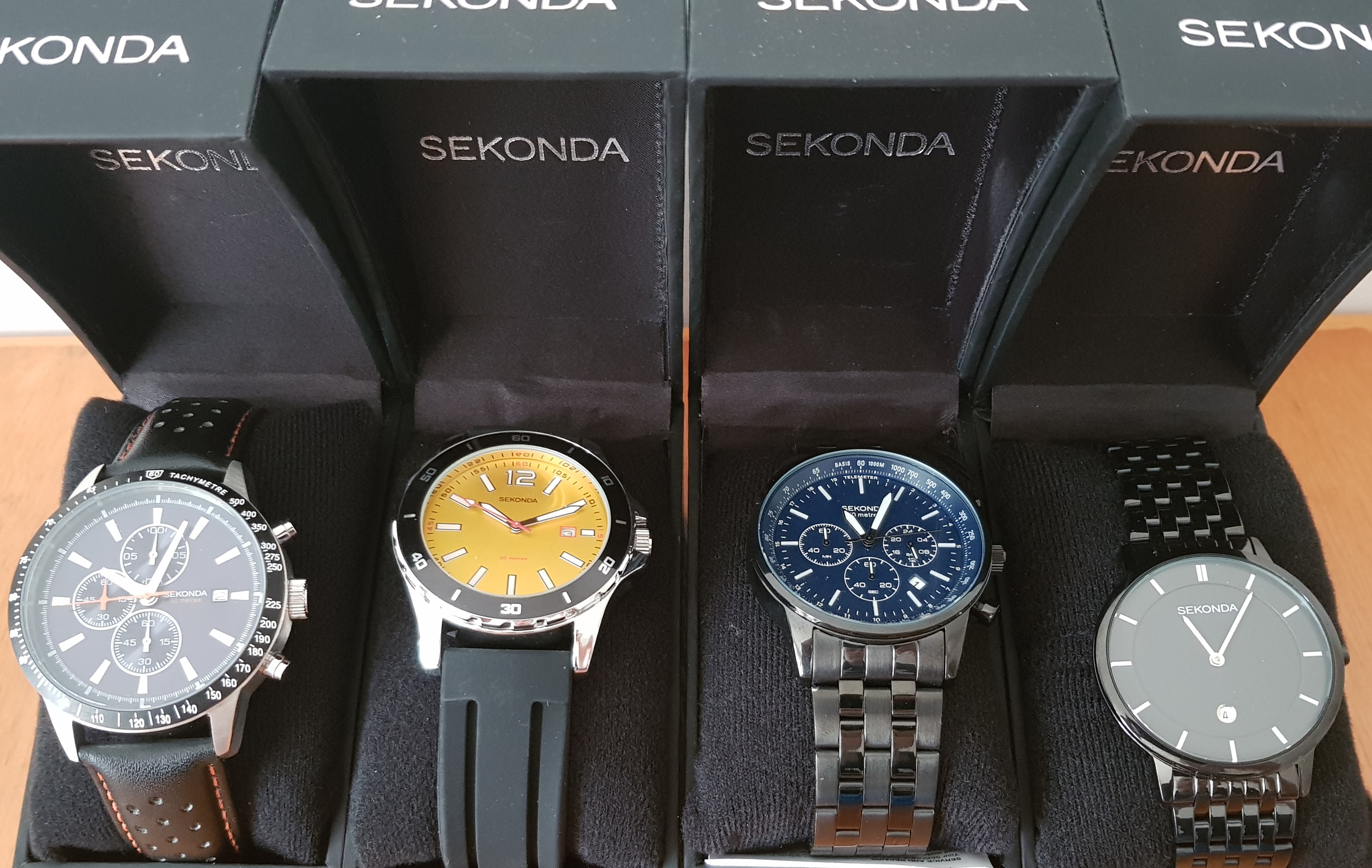 *Four boxed Sekonda gents wrist watches, serial nos. 1386, 1376, 1499 and 1377. IMPORTANT: Online