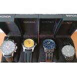 *Four boxed Sekonda gents wrist watches, serial nos. 1386, 1376, 1499 and 1377. IMPORTANT: Online