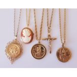 A collection of jewellery, to include a hallmarked 9ct yellow gold St Christopher pendant on a fancy