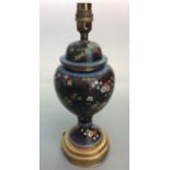 A converted cloisonné ginger jar to lamp base, height 35cm. IMPORTANT: Online viewing and bidding