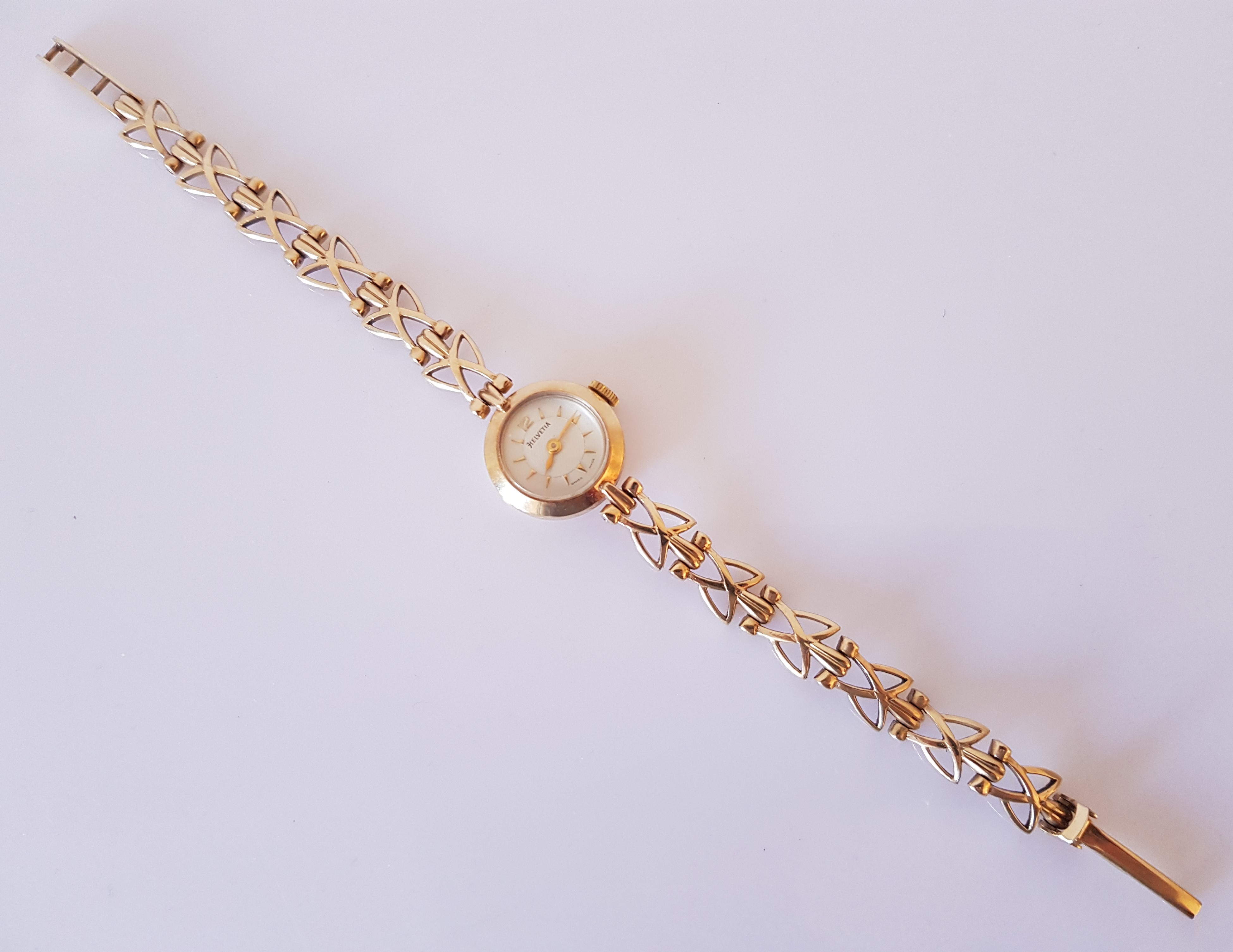 A ladies Helvetia wrist watch, on a hallmarked 9ct yellow gold open metalwork bracelet strap. - Image 2 of 2