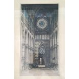 EDWARD SHARLAND. Framed, signed in pencil and titled ‘Reims Cathedral’, etching, cathedral interior,
