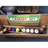 A Jacques croquet set, in wooden box. IMPORTANT: Online viewing and bidding only. No in person