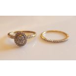 *A 9ct yellow gold and diamond engagement ring and half eternity ring set, both set with diamond