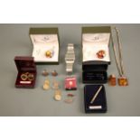 A Casio illuminator gent's wristwatch, various cuff-links, various pendants, tie-pin, two boxed