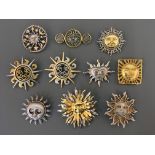 Ten Jonette Jewelry Company sun pin brooches. IMPORTANT: Online viewing and bidding only. No in