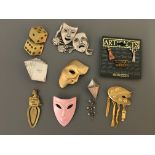 Seven Jonette Jewelry Company pin brooches, with one bookmark and three pin badges, including art,