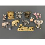 Eleven Jonette Jewelry Company elephant pin brooches, with one pin badge. IMPORTANT: Online