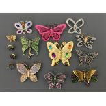 Ten Jonette Jewelry Company butterfly pin brooches, with four pin badges. IMPORTANT: Online