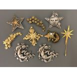 Nine Jonette Jewelry Company moon and stars pin brooches. IMPORTANT: Online viewing and bidding