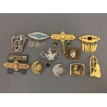 Eleven Jonette Jewelry Company pin brooches, including female with moon, female looking out of