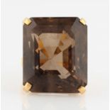 A smoky quartz dress ring, set with an emerald cut smoky quartz, measuring approx. 20x17mm, with