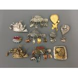 Eight Jonette Jewelry Company pin brooches and two pin badges, including seven Noah’s Ark, Aries and