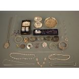 A selection of silverware, to include napkin rings,silver spoon, bon bon dish,bangles,necklaces,