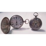 Two Victorian silver pocket watches, one with white face, Roman numeral hurly batons, other one