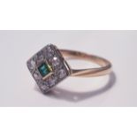 A yellow gold emerald and diamond cluster ring, marked 18ct, ring size M 1/2, approx. weight 1.