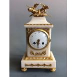 A G Megnin white marble mantel clock with ormolu swag detail, height 31cm. IMPORTANT: Online viewing