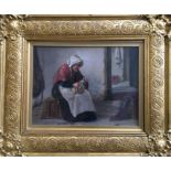 D.W. HADDON. Framed, signed oil on board, female cleaning lamp, 30cm x 40cm. IMPORTANT: Online