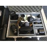 Case containing camera equipment including Pentax MG camera, PK lenses, Sunagor Super Wide lens,