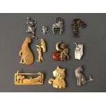 Ten Jonette Jewelry cat pin brooches and one badge. IMPORTANT: Online viewing and bidding only. No