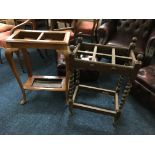 Two stick stands one walnut one oak, both with Irish labels. IMPORTANT: Online viewing and bidding