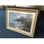 *Five large framed and glazed prints including beach scene, galleon, etc. IMPORTANT: Online