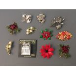 Eleven Jonette Jewelry flower pin brooches. IMPORTANT: Online viewing and bidding only. No in person