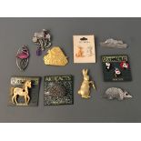 Eight Jonette Jewelry animal pin brooches and five pin badges. IMPORTANT: Online viewing and bidding