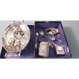 A selection of silver ware and plated ware, to include a two handle dish, egg cup, tea spoons,