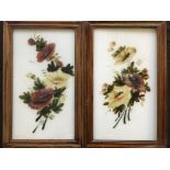 Two framed paintings on glass, red and yellow flowers, both 35cm x 19.5cm. IMPORTANT: Online viewing