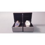 *Two EMPORIANO ARMANI Gent's wrist watches, one with white face, white link strap, one with black