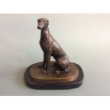 Bronze sculpture of a greyhound mounted on marble, height 20cm. IMPORTANT: Online viewing and