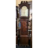 A Chambley Wolverhampton oak cased grandfather clock, with inlay detail and painted shells to