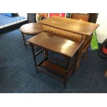 An oak two drawer chest, oak round top coffee table and mahogany side table. IMPORTANT: Online