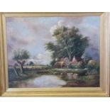EMILY GEORGINA GOODALL. Framed, signed and dated 1917, oil on canvas, farm scene with windmill in