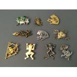 Ten Jonette Jewelry frog pin brooches. IMPORTANT: Online viewing and bidding only. No in person