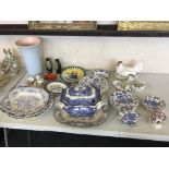 Quantity of items to include Poole Pottery blue and pink vase, English Chippendale part dinner