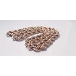 A yellow metal rope twist design chain, approx. length 30", approx. weight 161gms. IMPORTANT: Online