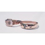 A rose coloured metal ring with gem stones ( one stone missing), ring size M, approx. weight 0.